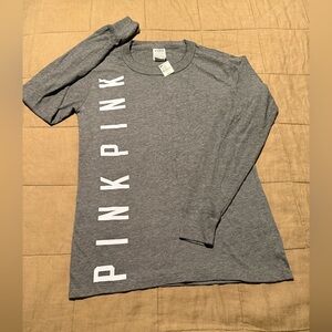 Vintage PINK Victoria's Secret Gray Logo Long Sleeve Fitted Tee, Size XS